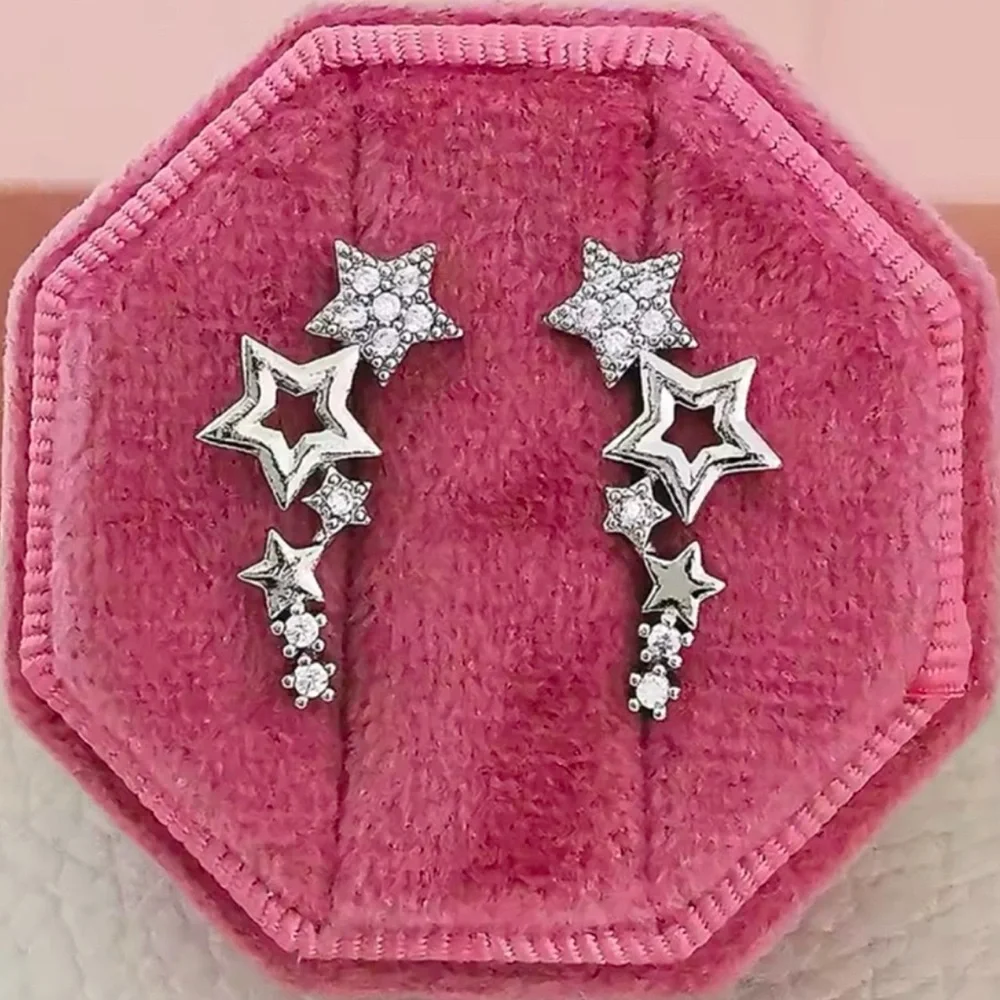 Silver Star Drop Earrings - Picture 1 of 1